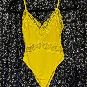Zara Neon Yellow Lace Bodysuit Tank